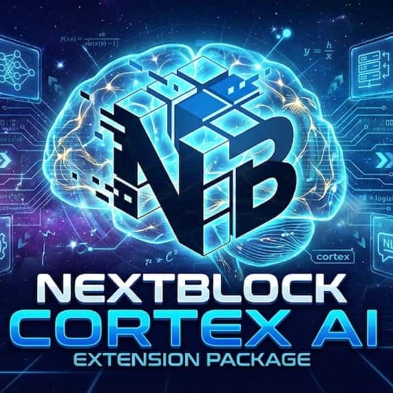 Tableau de bord NextBlock™ Cortex AI montrant le générateur de blocs